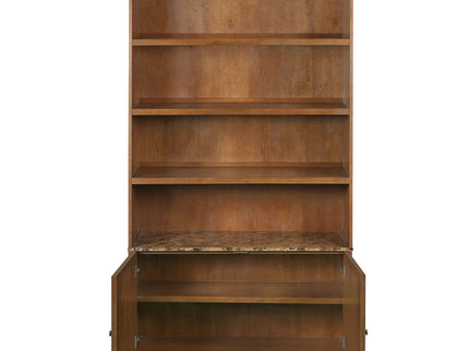 Tall Bookcase Storage Cabinet With 3 Open Shelves & Fluted Double Doors