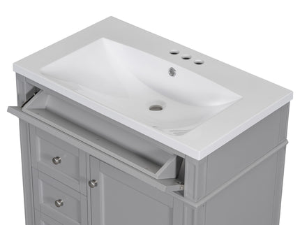 Bathroom Vanity With Top Sink, 2 Drawers And Tip Out Drawer, Rectangular Design