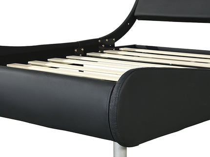 Queen Size Upholstered Platform Bed Frame With LED Lighting, Curve Design, Slat Support, No Box Spring Needed - Black