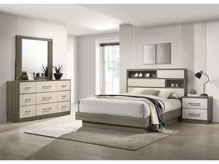 4 Piece Queen Bedroom Set With Built In Storage And Mirror - Oak