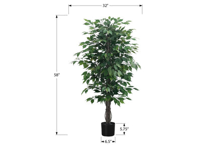 58" Tall, Artificial Plant, Ficus Tree, Indoor, Faux, Fake, Floor, Greenery, Potted, Decorative - Green / Black
