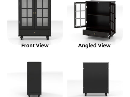 Minimalist Buffet Cabinet With Double Glass Doors And Drawer