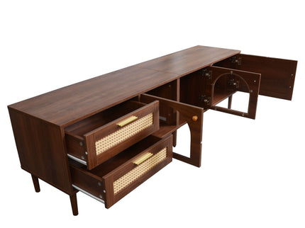 TV Stand With 3 Cabinets & 2 Drawers, LED Light Media Console For TVs Up To 80" - Dark Brown