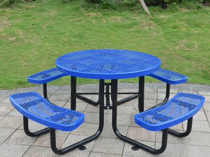 Round Outdoor Steel Picnic Table With Umbrella Pole