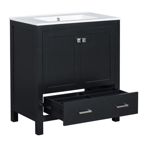 Bathroom Vanity With Single Sink, Combo Cabinet Undermount Sink, Bathroom Storage Cabinet With Two Doors And A Drawer, Soft Closing, Multifunctional Storage, Solid Wood Frame