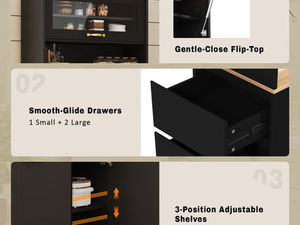 Pantry Cabinet With Hydraulic Flip Top And USB Charging Port