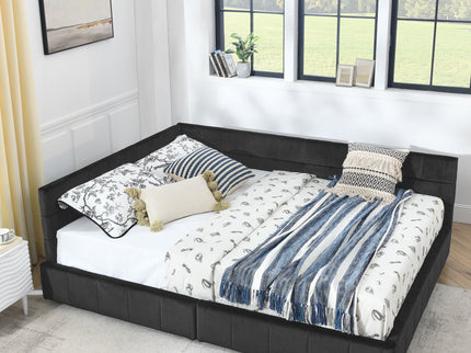 Mid-Century Storage Upholstered Tufted Bed Frame With Backrest And Armrests