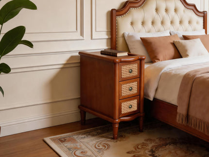 Narrow Side Table With 3 Drawers, Nightstand For Bedroom - Walnut