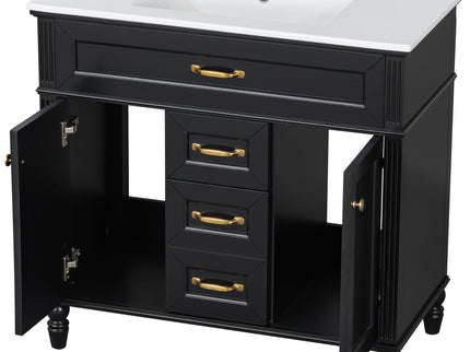 Bathroom Vanity With Sink, Flip-Out Top Drawer, Soft Close Doors, 2 Storage Drawers