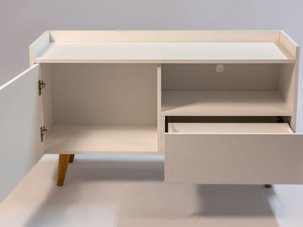 TV Stand For TVs Up To 45" With Open Storage Shelf, Cable Management, 1 Door And 1 Drawer