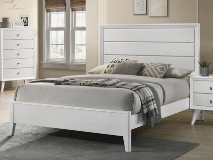 Modern Bed Frame With Wave Texture Headboard And Angled Legs