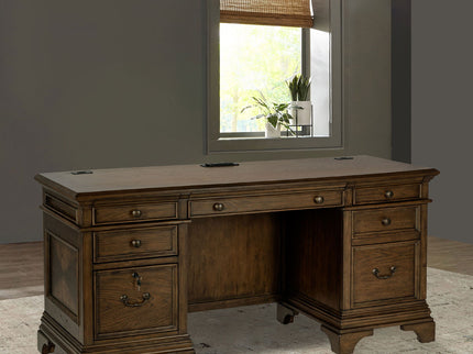 Stigham - 5 Drawer Credenza Office Desk - Oak