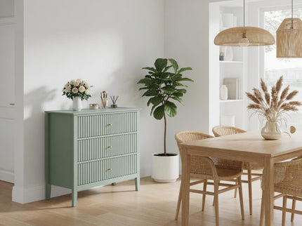 Fluted 3 Drawer Nightstand With Soft Close Slides