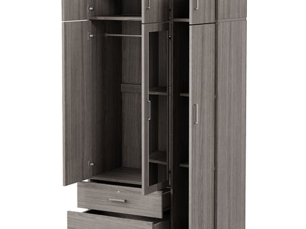 Modern 3 Door Mirror Wardrobe With 2 Drawers And Top Cabinet