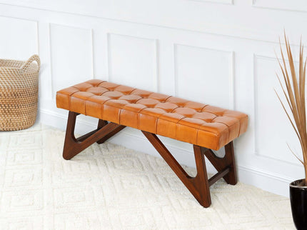 Mia - Bench With Buttons - Brown / Rustic