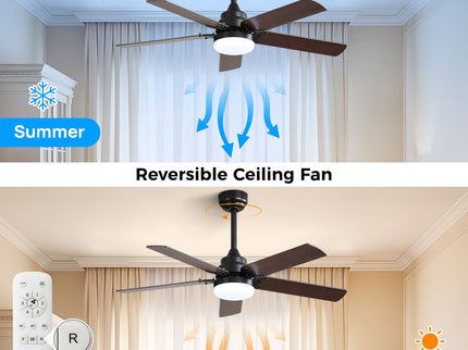 Modern Ceiling Fan With 3 Color Dimmable Light 5 Blades Remote Control Reversible Dc Motor For Bedroom - Black
