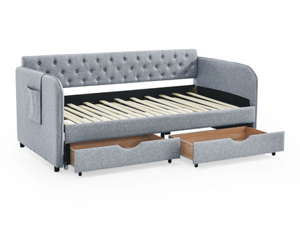 Daybed With Trundle And Storage Drawers, Flat Arms With Pocket
