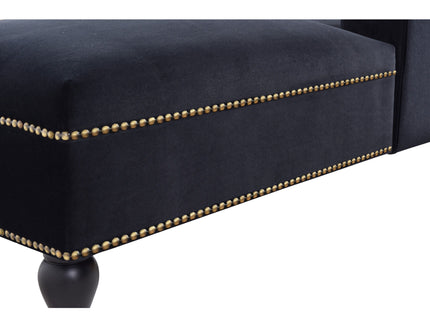 Velvet Chaise Lounge, Button Tufted Right Arm Facing Lounge Chair With Nailhead Trim For Living Room - Black