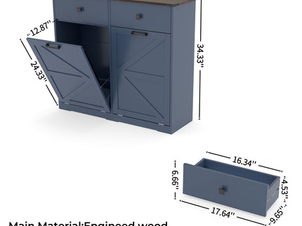 Double Tilt Out Trash Cabinet With Hideaway Drawer And Barn Door Style