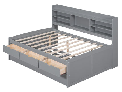 Captain Bed With Built In Bookshelves, 3 Storage Drawers, And Trundle
