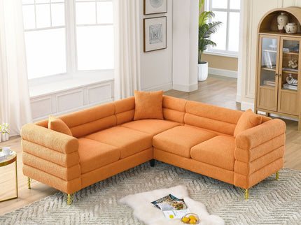 Oversized L - Shaped Corner Sofa, 5 Seater Sectional With 3 Cushions, Living Room Furniture - Orange