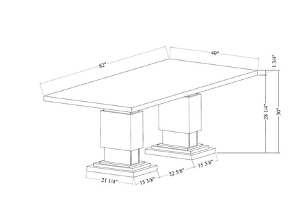 Michelle - Dining Table With Double Pedestal Marble Detailing - Gray