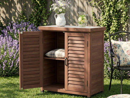 Potting Bench With Storage Cabinet And Metal Table Top For Outdoor