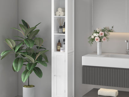 Slim Tall Bathroom Storage Cabinet With Adjustable Shelves, Anti Tip Freestanding Cabinet - White
