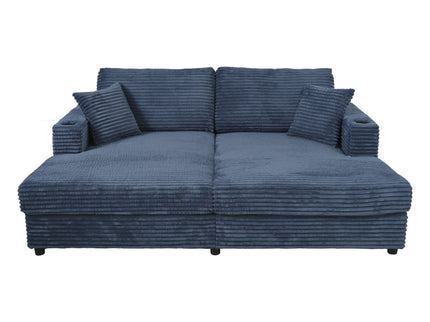 Oversized Loveseat Chaise With 2 USB Ports, 2 Cup Holders And 2 Throw Pillows