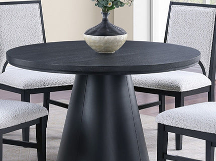 5 Piece Round Dining Set With Upholstered Chairs - Black / White