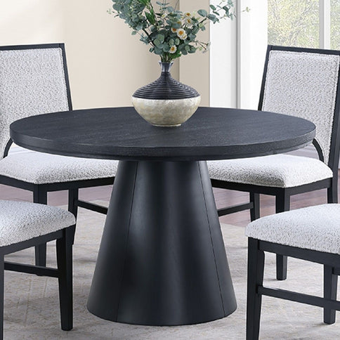 Round Dining Table With Cone Shaped Base - Black