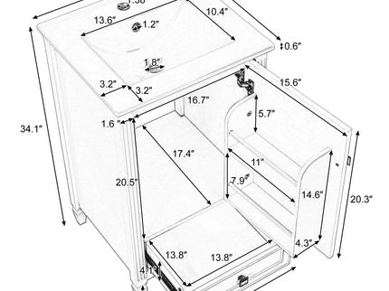 Freestanding Bathroom Vanity With Sink, Soft Closing Door, Drawer Storage - White