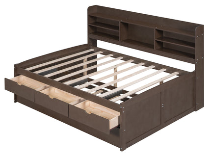 Captain Bed With Built In Bookshelves, 3 Storage Drawers, And Trundle