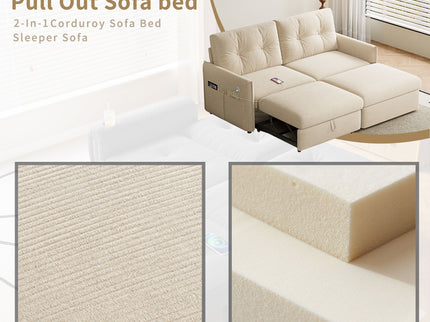 Sleeper Sofa, Expandable Sectional With Ottoman For Living Room