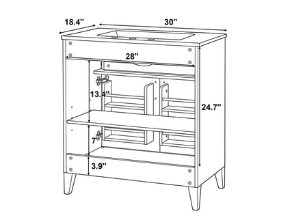 30" Bathroom Vanity With Sink Top, Soft Close Double Doors & Tip Out Drawer, Adjustable Interior Shelf, Door Mounted Organizers - Beige