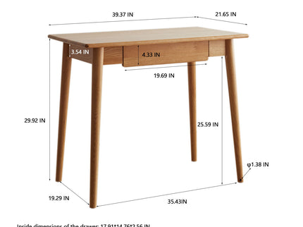 Computer Study, Work Desk Dressing Table Slim With Drawer - Oak Natural