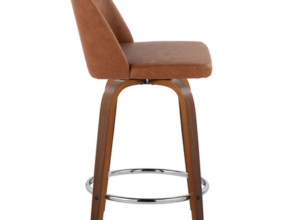 Toriano - Mid Century Modern Fixed Height Counter Stool With Swivel With Round Footrest (Set of 2)