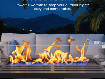 Outdoor 2 In 1 Propane Fire Pit Table With Lid & Glass Shield, Rectangular Fire Table, Lava Rock & Cover - Black