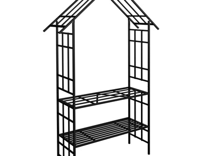 Garden Arch With Bench Turned Into Flower Stand Climbing Plants Support Outdoor - Black