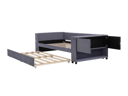 Upholstered Bed With Storage And Twin Trundle, USB Charging Ports
