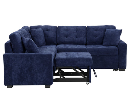 L-Shape Sofa Bed Pull-Out Sleeper Sofa With Wheels, USB Ports, Power Sockets For Living Room