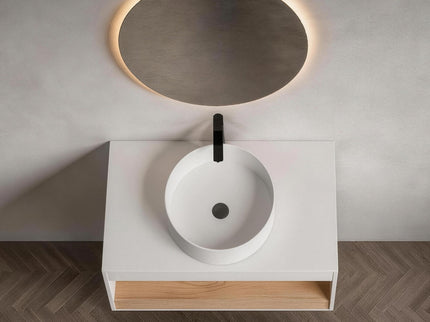 Floating Bathroom Vanity With Glossy Round Vessel Sink
