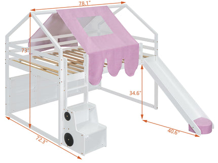 Loft Bed With House Shaped Frame And Tent