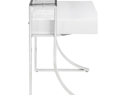 Serrano - 2 Drawer Writing Desk With Polished And Tempered Glass Hutch - Glossy White