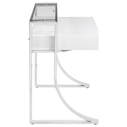 Serrano - 2 Drawer Writing Desk With Polished And Tempered Glass Hutch - Glossy White