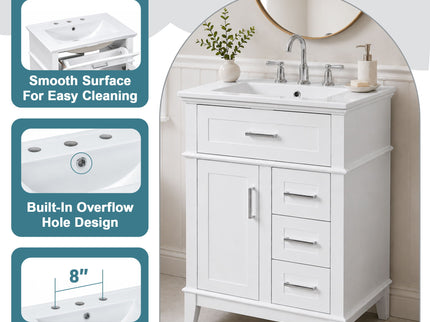 Modern Bathroom Vanity With Sink, Flip Drawer & 3 Drawers, Soft Close Hinges, Adjustable Shelf