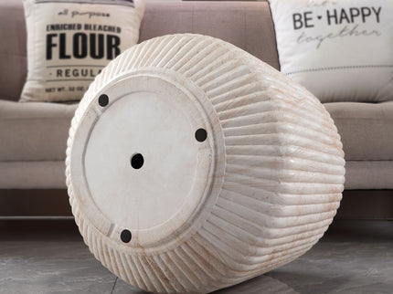 Fluted Drum Accent Coffee Table For Indoor / Outdoor - Beige / Yellow