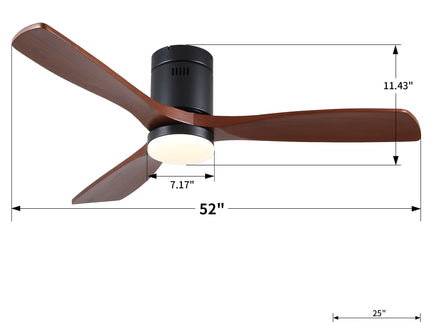 Low Profile Flush Mount Intergrated LED Ceiling Fan With Light And Silent Reversible Motor