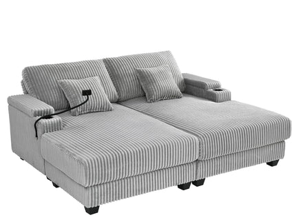 Modern Chaise Sofa With Adjustable Backrest, Cup Holders, Phone Holder & Storage Compartments For Living Room