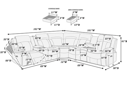 Power Motion Reclining Sectional Set With Console